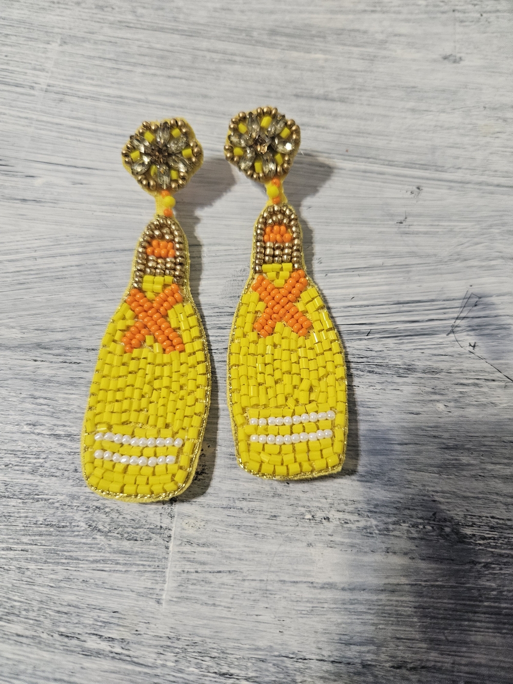 Source Unknown Yellow & Orange Beaded Champagne Bottle Drop Earrings